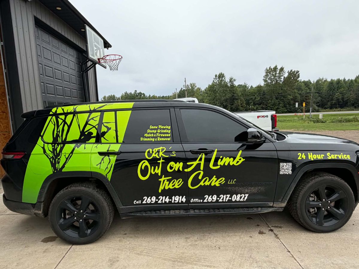 Window tint job: Tree care SUV — driver side